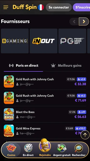 DuffSpin Casino Screenshot
